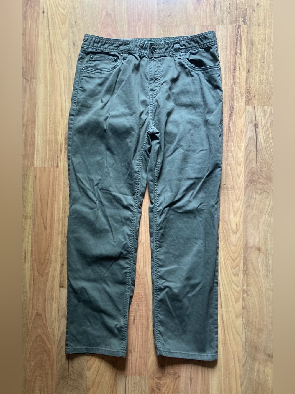 Prana Breathe Slim Fit Mens 35x30 Army Green Cotton Stretch 5 Pocket Pants